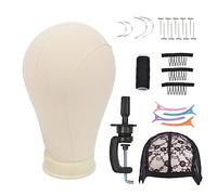 YTBYT 23 Inch Canvas Block Head Set With Mount Hole C Stand for Making Wigs Weave Display and Styling