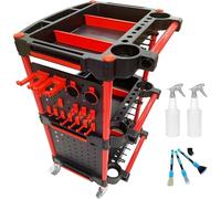 YTCYKJ Auto Detailing Tool Cart with 2 Tool Hanging Board,3-Tier Utility Rolling Cart,Car Detailing Organizer for Garage DIY Home Studio Projects,Storing Your Tools