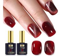 YTD Likomey Gel Nail Polish 2 Pcs Set, 15ml Cat Eye Berry Glitter + 15ml Translucent Jelly Nude Neutral UV Salon Glass Red Color Manicure Gel with Magnet
