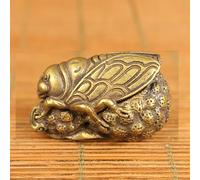 YTDJJWLS 1.2" Asain Old Bronze Hand Carving Cicada Figure Statue Netsuke Noble