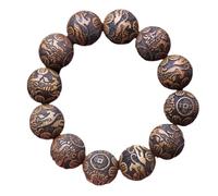 YTDJJWLS 20mm Natural Wood Bracelet Carved God Beast Bracelet Men Beaded, Wood, no gemstone