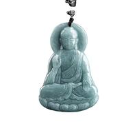 YTDJJWLS Natural Jade Blue Buddha Amitabha Emerald Necklace Pendant Jewelry Accessories Amulet, Stone, No Gemstone