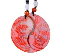 YTDJJWLS Natural Jade Dragon and Phoenix Pendant High End Creativity Jade Pendant Token, Red, Stone, No Gemstone