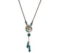 YTDJJWLS Retro Chinese Style Ceramic Butterfly Necklace Women's Sweater Chain Hanging Accessories, alumide, No Gemstone