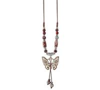 YTDJJWLS Retro Ethnic Style Long Sweater Chain Women's Ancient Style Necklace Pendant, Red, alumide, No Gemstone