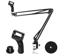 YTDSUP Boom Arm Microphone Mic Stand, Flexible Long Arm Clamp Clip Stand with Mount Clamp, Mic Holder with 3/8'' 5/8'' Thread Cable Ties Metal Base, for Podcast, Rotatable Foldable Adjustable - BLACK