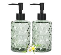YTDTKJ 330ml/11 Oz Glass Soap Dispenser 2 Pack, Bathroom Hand Soap Dispenser, Multi-Function Lotion Bottles for Shampoo & Conditioner, Shower, Dish Soap, Kitchen Countertop (Green)