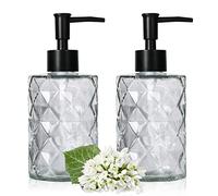 YTDTKJ Glass Soap Dispenser Set, 2 Pack, 11 Oz., Clear with Black Pump, Premium Thick Glass, Refillable, Multi-Functional Bottle Dispenser