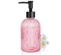 YTDTKJ Pink Clear Glass Soap Dispenser 13 Oz/400ml, Striped Transparent Liquid Hand Soap Dispenser for Kitchen & Bathroom, Suitable for Lotions Shower Conditioner Diswashing Liquid