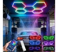 ytdzinoi Hexagon Garage Light RGB Hexagon Led Ceiling Light with Multi Color, RGB Honeycomb Garage Light, Dimmable & Speed Adjustable RGB Hex Wall Lights Music Modes for Gaming Room, Bar, Party, Gym