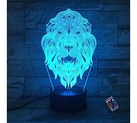 YTDZLTD Creative 3D Lion Night Light 16 Colors Changing USB Power Remote Control Touch Switch Decor Lamp Optical Illusion Lamp LED Table Desk Lamp