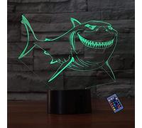 YTDZLTD Creative 3D Shark Night Light Optical Illusion Decor Lamp 16 Colors Changing USB Powered Remote Control Touch Switch LED Table Desk Lamp Brithday Children Kids Christmas Xmas Gift