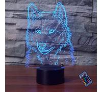 YTDZLTD Creative 3D Wolf Night Light 16 Colors Changing Remote Control USB Power Touch Switch Decor Lamp Optical Illusion Lamp LED Table Desk Lamp