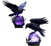 YTDZR Mysterious Crow on Glowing Orb Sculpture,3D Hollow Lantern with Soft Violet Light,Fantasy Home Decor, Unique Gift, Halloween Enthusiasts, and Book Lovers(A+B)
