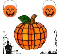 YTDZR Stained Glass Pumpkin Lamp,Pumpkins Lantern Style LED Halloween Light,Indoor Fall Decor Halloween Decorations for Party or Gifts.(1pcs)