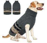 Yternal Dog Sweater Winter Warm Turtleneck Pullover, Soft Fair Isle Pattern Pet Apparel with No Side Legs Design Leash Hole - Fits Small/Medium/Large Dogs,Grey XL