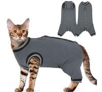 Yternal Stress-Free Cat Recovery Suit for Female Cats - Vet-Backed E-Collar Alternative, Anti-Lick & Rear Access Design,Gray S