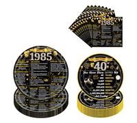 YTEWFGL 40th Birthday Decorations Men Women - 96 Pcs Black Gold 40th Birthday Decoration Including in 1985 Paper Plates Napkins Supplies Dinnerware Serve 24 Guests
