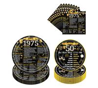 YTEWFGL 50th Birthday Decorations Men Women - 96 Pcs Black Gold 50th Birthday Decoration Including in 1975 Paper Plates Napkins Supplies Dinnerware Serve 24 Guests
