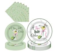 YTEWFGL A Tini Bit Older Tableware - 96 Pcs Green Tini Martini Birthday Party Decoration Including Paper Plates and Napkins Espresso Margs Margarita Disposable Tableware Serve 24 Guests