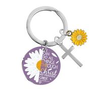 YTEWFGL Christian Gifts Women Religious Keyring - 1 Pc Inspirational Cross Keychain for Bible Verse Daisy Design, Holy Communion Birthday for Girls Christmas Graduation Gift Purple
