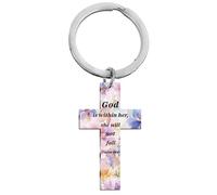 YTEWFGL Cross Christening Gifts Women Girls - 1 Pc Colour Inspirational Christian Keychain for Women Bible Verse Faith Accessories Baptism Holy Communion Birthday Gifts for Girls Graduation Gift