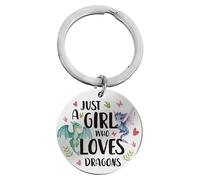 YTEWFGL Dragon Keychain Gifts Men Women - 1 Pc Just A Girl Who Loves Dragons Keyring Cartoon Dinosaur Design Keychain Birthday Valentine's Day Graduation Christmas Gifts for Teen Girls Boys