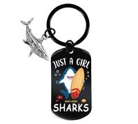 YTEWFGL Funny Shark Keychain Gifts Women - 1 Pc Just A Girl Who Loves Sharks Keyring Animal Shark Lover Gift Birthday Christmas Wedding Valentine'S Day Graduation Gifts for Men and Women