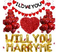 YTEWFGL Will You Marry Me Decorations - 546 Pcs Proposal Decorations Including 500 Rose Petals, Red Heart Latex Balloons, I Love You Banner, Heart Bunting, Hanging Swirls for Valentine's Day