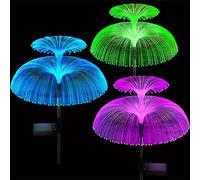 YTFSKFUI 2 Pack Solar Garden Lights, Jellyfish Shape Outdoor Solar Lights, 7 Colors Changing, LED Fiber Optic Lights, Waterproof Solar Lights for Pathway Patio Lawn Garden Decoration