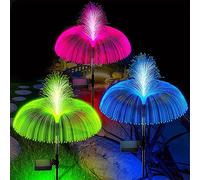YTFSKFUI 2 Pack Solar Garden Lights, Jellyfish Shape Outdoor Solar Lights, 7 Colors Changing, LED Fiber Optic Lights, Waterproof Solar Lights for Pathway Patio Lawn Garden Decoration