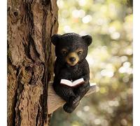 YTFSKFUI Black Bear Garden Ornaments Outdoor, Cute Resin Solar Garden Light, Waterproof Solar Garden Ornaments, Reading Book Bear Hanging Solar Lamp Figurine For Yard Lawn Patio