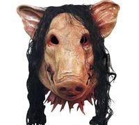 YTFSKFUI Halloween Pig Mask, Latex Full Head Saw Pig Mask with Curly Hair, Scary Piggy Animal Masks, Animal Masks Adults for Halloween Party Carnival Cosplay Party Costume Accessory