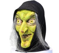 YTFSKFUI Long Hair Old Witch Halloween Mask, Horror Latex Full Face Scary Halloween Mask Realistic White Witch Halloween Face Mask with Wig, Witch Mask for Makeup Party Prank Performance (Green)