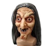 YTFSKFUI Long Hair Old Witch Halloween Mask - Horror Latex Full Face Scary Mask With Wig - Realistic White Halloween Face Mask for Makeup Party Prank Performance