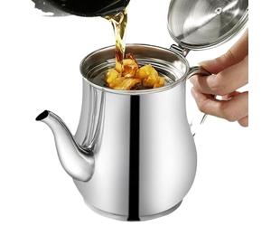 YTFSKFUI Olive Oil Dispenser Bottle, 532ml/18oz Stainless Steel Olive Oil Can with Strainer, Soy Sauce Dispenser with Cover, Bacon Grease Container for Cooking, Frying, Filtering, Storing (Silver)