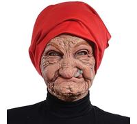 YTFSKFUI Smokey Granny Old Man Mask, Novelty Latex Full Head Realistic Mask with Red Headscarf, Wrinkle Detail & Lifelike Appearance Halloween Masks, Creepy Halloween Masks Adults Props