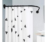 YTGH Curved Shower Curtain Rod Adjustable Shower Rod Rail Tension No Drilling L-Shaped Curtain Rail Poles Extendable Rust Free for Bathroom,Black No Drill,70~95×90~130cm