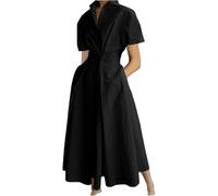 YTGHBIML Button Down Dress Lapel V Neck Long Dress with 2 Side Pockets Maxi Dress Casual Loose Dresses for Women A Line Shirt Dress