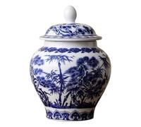 YTGHBIML Ginger Jar with Lid Ceramic Pine Tree/Plum Blossom/Bamboo Pattern Vase Ceramic Storage Jar Blue and White Porcelain Temple Jar(5.3x7.3inch)