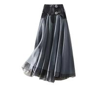 YTGHBIML Mesh Loose Party Skirts Women's High-Waisted Fringed Cake Skirt Chic and Charming Pleated Skirt Women's Mesh Tulle Skirt Blue