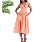 YTGHBIML Polyester Long Dress Cotton Corset Sundress V Neck Backless Dress Lace Up Flowy Sundress Maxi Dress S,m,l,x-l Dresses