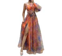 YTGHBIML S,m,l,x-l Maxi Dress Unique Womens Sexy Long Sleeve Off-shoulder Mesh 3d Flowers Bodycon Dresses Fashion Long Dress
