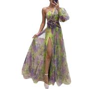 YTGHBIML S,m,l,x-l Maxi Dress Unique Womens Sexy Long Sleeve Off-shoulder Mesh 3d Flowers Bodycon Dresses Fashion Long Dress
