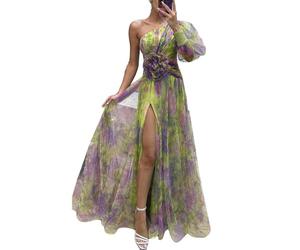 YTGHBIML S,m,l,x-l Maxi Dress Unique Womens Sexy Long Sleeve Off-shoulder Mesh 3d Flowers Bodycon Dresses Fashion Long Dress