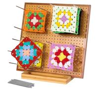 YTHOGTHA 11.8" Crochet Blocking Board with 20 Pins/Pegs, Bamboo Granny Square Blocking Boards for Crochet Projects, Wooden Crocheting Accessories, Non-Foldable, Adult
