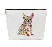 Ythuil French Bulldog Gifts Makeup Bag for Purse, Bulldog Lovers Gifts Cosmetic Pouch, Floral Makeup Pouch for Women Sister BFF Besties Dog Lovers, Frenchie Mom Stuff, colorful