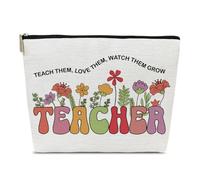 Ythuil Teacher Gifts Makeup Bag, Teach Love Them Watch Them Grow, Teacher's Day, Appreciation Week, Thank You, Christmas Gifts for Women Female Colleague Friend, Floral Cosmetic Bag for Purse