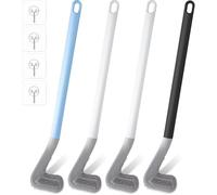 YTIan 4-Pack Silicone Toilet Brushes with Hooks - Long Handle, Crevice Cleaning, Bathroom Accessories Set - Blue, Green, White, Black
