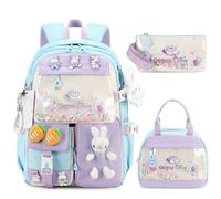 YTJGC Backpack for Girls Cute Bookbag Set with Lunch Box Elementary middle school girls sequin schoolbag, Blue, L, Bookbag Set With Lunch Box Pencil Case